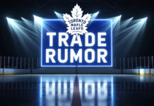 Toronto Maple Leafs logo with the words trade rumor below the logo