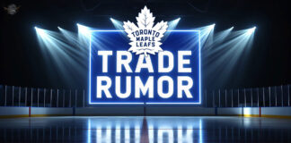 Toronto Maple Leafs logo with the words trade rumor below the logo