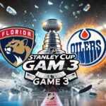 How to Watch Panthers vs Oilers Game 3: Stanley Cup Final 2024 Florida Panthers and Edmonton Oilers logo with the words Stanley Cup Game 3 below the logos