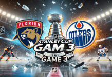 Florida Panthers and Edmonton Oilers logo with the words Stanley Cup Game 3 below the logos