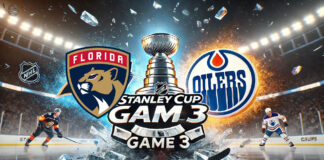 Florida Panthers and Edmonton Oilers logo with the words Stanley Cup Game 3 below the logos