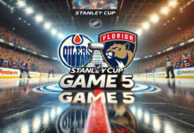 Edmonton Oilers, Florida Panthers logo with the words Stanley Cup game 5