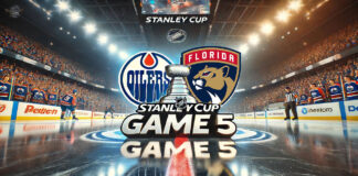 Edmonton Oilers, Florida Panthers logo with the words Stanley Cup game 5