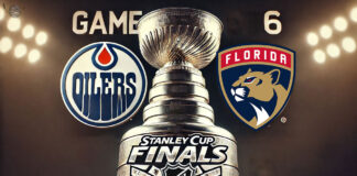 Edmonton Oilers and Florida Panthers logos with the Stanley Cup between the logos