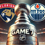 Game 7: Watch Oilers vs. Panthers Live – Stanley Cup Final Florida Panthers and Edmonton Oilers logos with the Stanley Cup between the logos