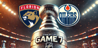 Florida Panthers and Edmonton Oilers logos with the Stanley Cup between the logos