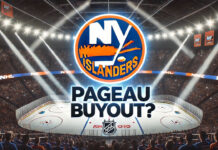 New York Islanders logo with the text Pageau buyout below the logo