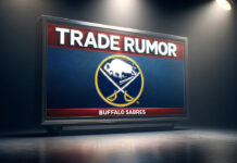 Buffalo Sabres logo with the words trade rumor above the logo