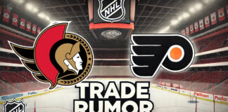 Ottawa Senators and Philadelphia Flyers logo with the words trade rumor below the logos