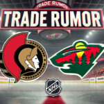 NHL Trade Rumors: Matthew Boldy for Brady Tkachuk? Ottawa Senators and Minnesota Wild logos with the words trade rumor above the logo