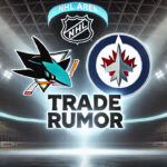 San Jose Sharks and Winnipeg Jets logos with the words trade rumor below the logos