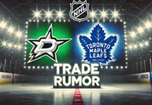 Dallas Stars and Toronto Maple Leafs logos with the words trade rumor below the logos