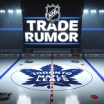 Utah Hockey Team Eye John Tavares Trade? | NHL Rumors & Analysis NHL and Toronto Maple Leafs logos with the words trade rumor on an NHL scoreboard