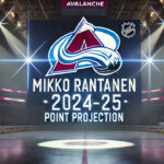 Mikko Rantanen Point Projections 2024-25 | NHL Fantasy Hockey Insights Colorado Avalanche logo with the words Mikko Rantanen point projection 2024-25