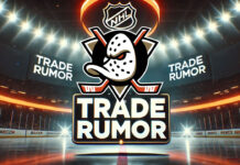 Anaheim Ducks logo with the words trade rumor below the logo