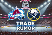 Colorado Avalanche and Buffalo Sabres logos with the words 'trade rumor' below the logos
