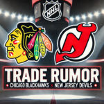 Chicago Blackhawks and New Jersey Devils logos with the words trade rumor below the logos