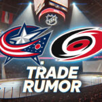 Hurricanes Trade Rumors: Is Patrik Laine Headed to Carolina? Columbus Blue Jackets and Carolina hurricanes logos with the words trade rumor below the logos
