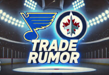 St. Louis Blues and Winnipeg Jets logo with the words trade rumor below the logos