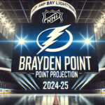 Brayden Point Fantasy Points Projection for the 2024-2025 NHL Season Tampa Bay Lightning logo with the words Brayden Point Point Projection 2024-2025