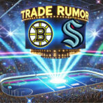 Bruins-Kraken Trade Rumors: Swayman for Beniers in Blockbuster Player Swap? Boston Bruins and Seattle Kraken logos with the words trade rumor above the logos