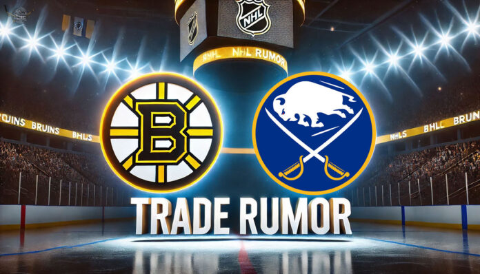 Boston Bruins and Buffalo Sabres logos with the words trade rumor below the logos