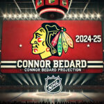 Connor Bedard Point Projections for the 2024-25 NHL Season: Goals, Assists, and More Chicago Blackhawks logo with Connor Bedard point projection 2024-25 below the logo