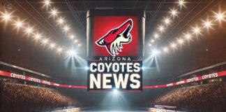 Arizona Coyotes logo with the words Coyotes news below the logo