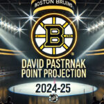 David Pastrňák Fantasy Projections 2024-25 | NHL Point Predictions Boston Bruins logo with the words David Pastrnak point projection 2024-25