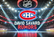 Montreal Canadiens logo with the words David Savard rumors below the logo