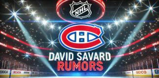 Montreal Canadiens logo with the words David Savard rumors below the logo