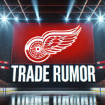 Detroit Red Wings logo with the the words trade rumor below the logo