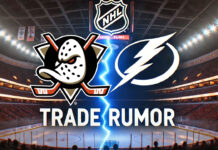 Image featuring the Anaheim Ducks and Tampa Bay Lightning logos side by side with an NHL arena in the background, captured in a widescreen format.