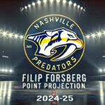 Filip Forsberg Fantasy Hockey Outlook: A 100+ Point Season? Nashville Predators logo with the words Filip Forsberg Point Projections 2024-25