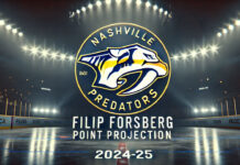 Nashville Predators logo with the words Filip Forsberg Point Projections 2024-25