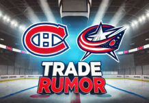 Montreal Canadiens and Columbus Blue Jackets rumors with the words trade rumor below the logos