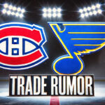 Montreal Canadiens Trade Rumors: Is Jimmy Snuggerud the Next Target? Montreal Canadiens and St. Louis Blues logo with the words trade rumor below the logos