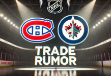 Montreal Canadiens and Winnipeg Jets logos with the words trade rumor below the logos