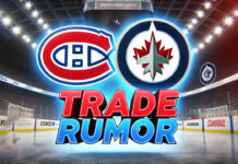 Montreal Canadiens and Winnipeg Jets logo with the words trade rumor below the logo