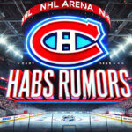 Montreal Canadiens Eyeing a Trade for one of Necas, Zegras, or Laine Montreal Canadiens logo with the words Habs rumors below the logo