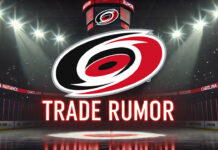Carolina Hurricanes logo with the words trade rumor below the logo