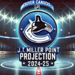 J.T. Miller Point Projections 2024-25: Expert Fantasy Predictions Vancouver Canucks logo with the words J.T. Miller point projection 2024-25