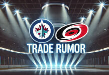 Winnipeg Jets and Carolina Hurricanes logos with the words trade rumor below the logos