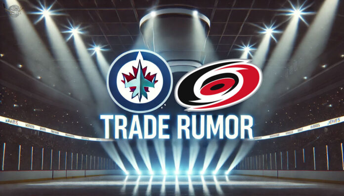 Winnipeg Jets and Carolina Hurricanes logos with the words trade rumor below the logos