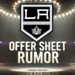 Quinton Byfield Offer Sheet Speculation Heats Up NHL Offseason LA Kings logo with the words offer sheet rumor below the logo