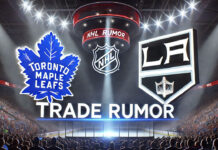 Toronto Maple Leafs and LA Kings logo with the words trade rumor below the logo