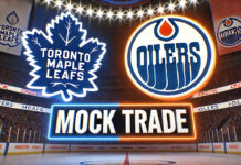 Toronto Maple Leafs and Edmonton Oilers logo with the words mock trade below the logos
