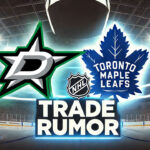 Dallas Stars Eyeing Nick Robertson Trade in NHL Offseason Shakeup Dallas Stars and Toronto Maple Leafs logo with the wordd NHL trade rumor below the logos