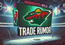 Minnesota Wild logo on an NHL scoreboard with the words trade rumor showing