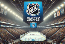 NHL logo with the words NHL schedule 2024-25 below the logo